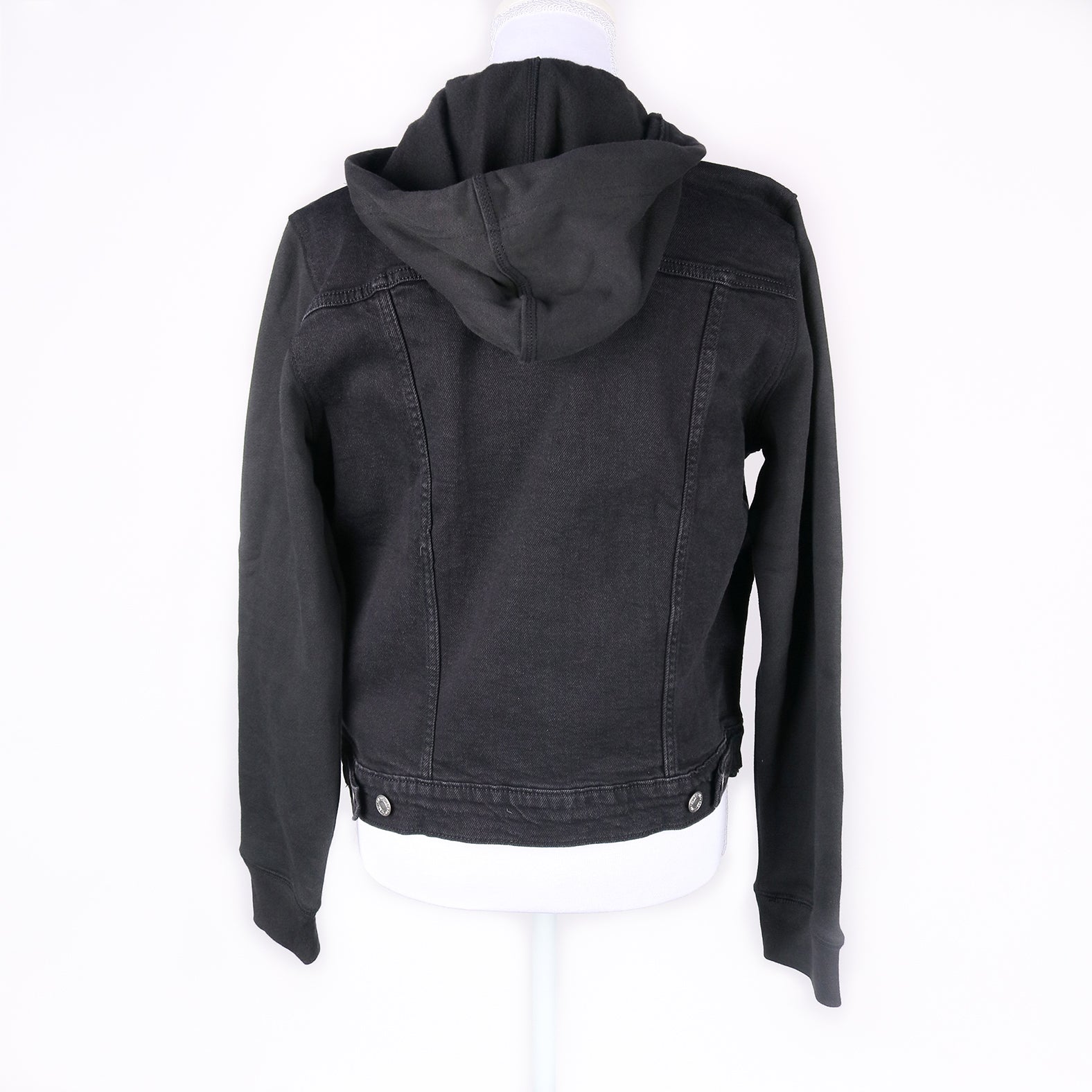 MK22512 - Embroidered Denim Jacket Black - Hooded | Sustainable 