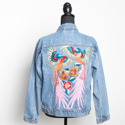 MK22504 - Embroidered Denim Jacket Dark Wash Blue - Not Hooded |  Sustainable Fashion made by artisans