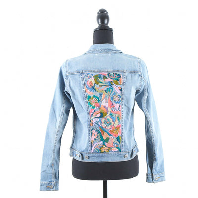 MK22504 - Embroidered Denim Jacket Dark Wash Blue - Not Hooded