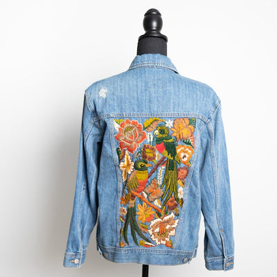 MK22504 - Embroidered Denim Jacket Dark Wash Blue - Not Hooded |  Sustainable Fashion made by artisans