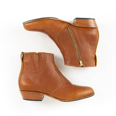 Brown Leather Ankle Boots Women Brown Boots Slip on Boots 